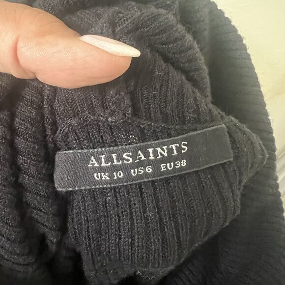 All Saints Milo Funnel Sweater Dress Black Size 6 Wool Cashmere Blend Minimalist - Picture 11 of 14